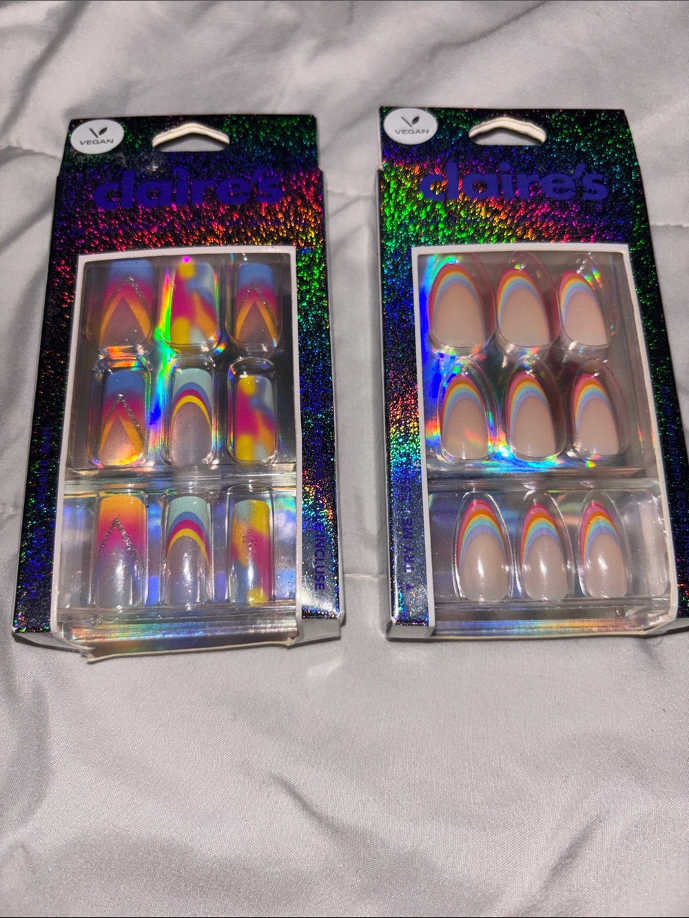 Claire's Holographic Rainbow Glue-On Nail Sets - Multicolor(Brand New)